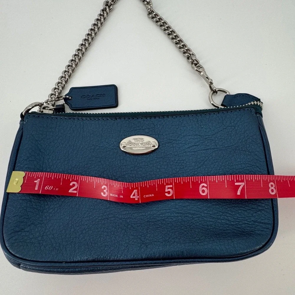 Coach Nolita 19 Women Wristlet Small Teal Blue Pebbled Leather Chain Strap